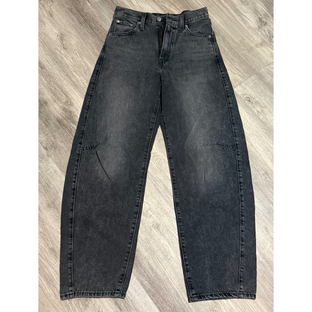 Levis Cinch Barrel Jeans Faded Black High Waisted Curved Leg Denim Size 26